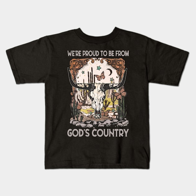 We're Proud To Be From God's Country Bull Skull Vintage Kids T-Shirt by Creative feather